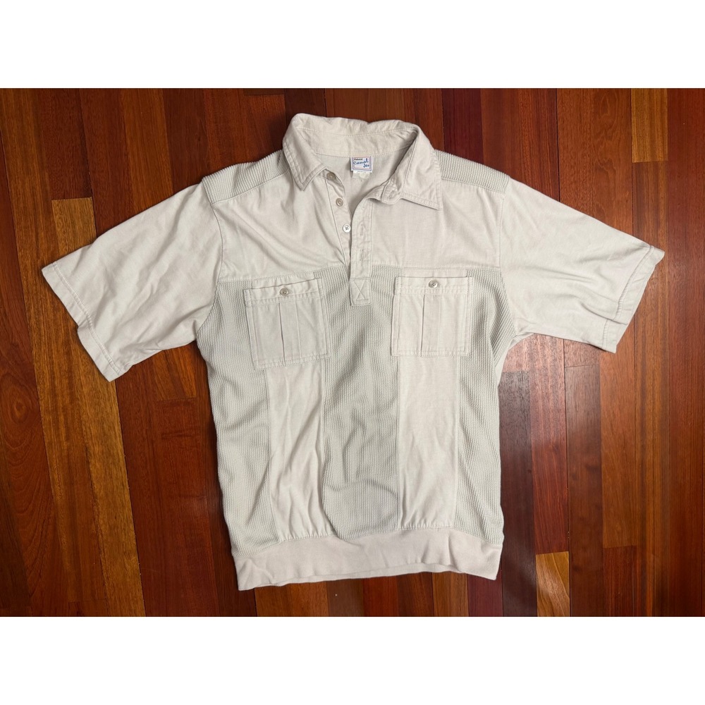 Haband Casual Joe Shirt Textured Knit L Beige Vintage Banded Hem Pockets
